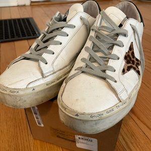 Golden Goose Hi-Star White/Leopard, Size 38